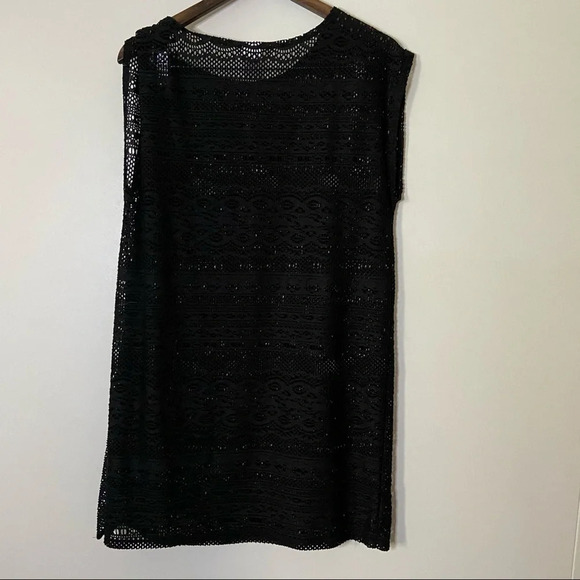 Swim Cover Dress Swimsuit Mesh Cover Open Knit Asymmetrical Lace Size Medium - Picture 5 of 10